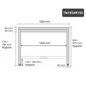 Table inox 1500 x 500 mm avec renfort / GOLDINOX