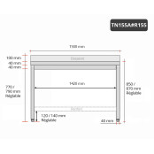 Table inox 1500 x 500 mm adossée avec renfort / GOLDINOX