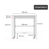 Table inox 700 x 500 mm avec renfort sur roulettes / GOLDINOX