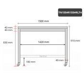 Table inox 1500 x 500 mm avec renfort sur roulettes / GOLDINOX