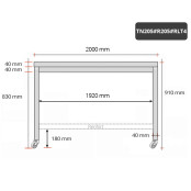 Table inox 2000 x 500 mm avec renfort sur roulettes / GOLDINOX