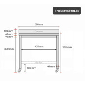 Table inox 500 x 500 mm adossée avec renfort sur roulettes / GOLDINOX