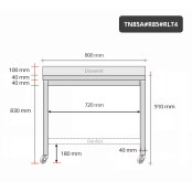 Table inox 800 x 500 mm adossée avec renfort sur roulettes / GOLDINOX