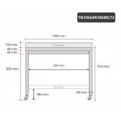 Table inox 1000 x 500 mm adossée avec renfort sur roulettes / GOLDINOX