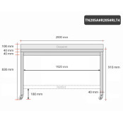 Table inox 2000 x 500 mm adossée avec renfort sur roulettes / GOLDINOX