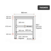 Table inox 500 x 500 mm avec 2 étagères / GOLDINOX