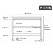 Table inox 1400 x 500 mm avec 2 étagères / GOLDINOX