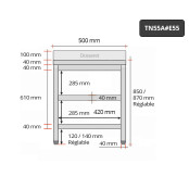 Table inox 500 x 500 mm adossée avec 2 étagères / GOLDINOX