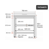 Table inox 700 x 500 mm adossée avec 2 étagères / GOLDINOX