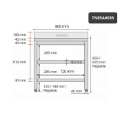 Table inox 800 x 500 mm adossée avec 2 étagères / GOLDINOX