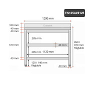 Table inox 1200 x 500 mm adossée avec 2 étagères / GOLDINOX