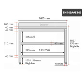 Table inox 1400 x 500 mm adossée avec 2 étagères / GOLDINOX