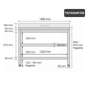 Table inox 1500 x 500 mm adossée avec 2 étagères / GOLDINOX