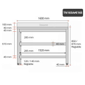 Table inox 1600 x 500 mm adossée avec 2 étagères / GOLDINOX