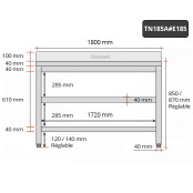 Table inox 1800 x 500 mm adossée avec 2 étagères / GOLDINOX