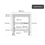 Table inox 500 x 500 mm avec 2 étagères sur roulettes / GOLDINOX