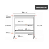 Table inox 600 x 500 mm avec 2 étagères sur roulettes / GOLDINOX