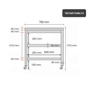 Table inox 700 x 500 mm avec 2 étagères sur roulettes / GOLDINOX