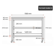 Table inox 1500 x 500 mm avec 2 étagères sur roulettes / GOLDINOX