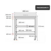 Table inox 600 x 500 mm adossée avec 2 étagères sur roulettes / GOLDINOX