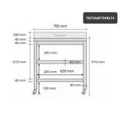 Table inox 700 x 500 mm adossée avec 2 étagères sur roulettes / GOLDINOX