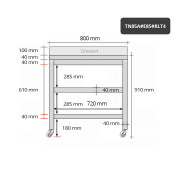 Table inox 800 x 500 mm adossée avec 2 étagères sur roulettes / GOLDINOX