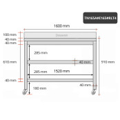 Table inox 1600 x 500 mm adossée avec 2 étagères sur roulettes / GOLDINOX