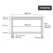 Table inox soubassement 1500 x 500 mm / GOLDINOX