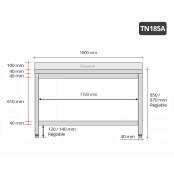 Table inox 1800 x 500 mm adossée / GOLDINOX