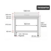 Table inox soubassement 1000 x 500 mm adossée / GOLDINOX