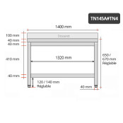 Table inox soubassement 1400 x 500 mm adossée / GOLDINOX