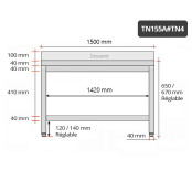 Table inox soubassement 1500 x 500 mm adossée / GOLDINOX