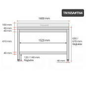 Table inox soubassement 1600 x 500 mm adossée / GOLDINOX