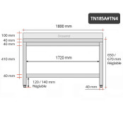 Table inox soubassement 1800 x 500 mm adossée / GOLDINOX