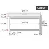 Table inox soubassement 2000 x 500 mm adossée / GOLDINOX