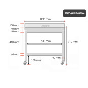 Table inox soubassement 800 x 500 mm adossée sur roulettes / GOLDINOX