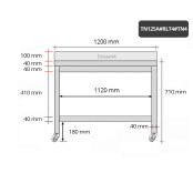 Table inox soubassement 1200 x 500 mm adossée sur roulettes / GOLDINOX