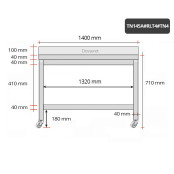 Table inox soubassement 1400 x 500 mm adossée sur roulettes / GOLDINOX