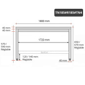 Table inox soubassement 1800 x 500 mm avec renfort / GOLDINOX