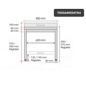 Table inox soubassement 500 x 500 mm adossée avec renfort / GOLDINOX