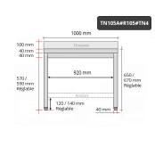 Table inox soubassement 1000 x 500 mm adossée avec renfort / GOLDINOX