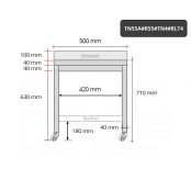 Table inox soubassement 500 x 500 mm adossée avec renfort sur roulettes / GOLDINOX