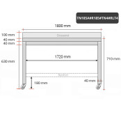 Table inox soubassement 1800 x 500 mm adossée avec renfort sur roulettes / GOLDINOX