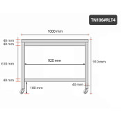 Table inox 1000 x 600 mm sur roulettes PREMIUM / GOLDINOX