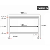 Table inox 1500 x 600 mm sur roulettes PREMIUM / GOLDINOX