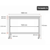 Table inox 1600 x 600 mm sur roulettes PREMIUM / GOLDINOX