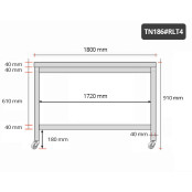 Table inox 1800 x 600 mm sur roulettes PREMIUM / GOLDINOX