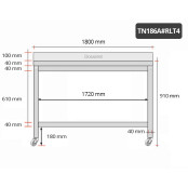 Table inox 1800 x 600 mm adossée sur roulettes PREMIUM / GOLDINOX