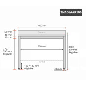 Table inox 1000 x 600 mm adossée avec renfort PREMIUM / GOLDINOX