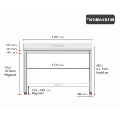 Table inox 1400 x 600 mm adossée avec renfort PREMIUM / GOLDINOX